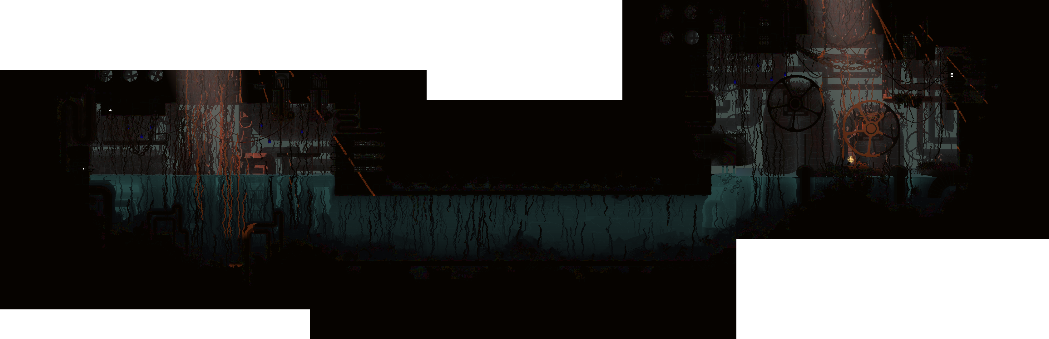 An image with a white background. There are three images following a curved pipe, which due to the shape of the terrain could not be aligned.