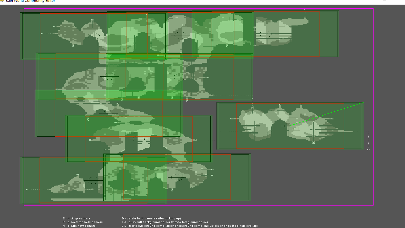 A screenshot of the community camera editor for the previous image's room. It displays the camera regions with slightly transparent green bounding boxes.